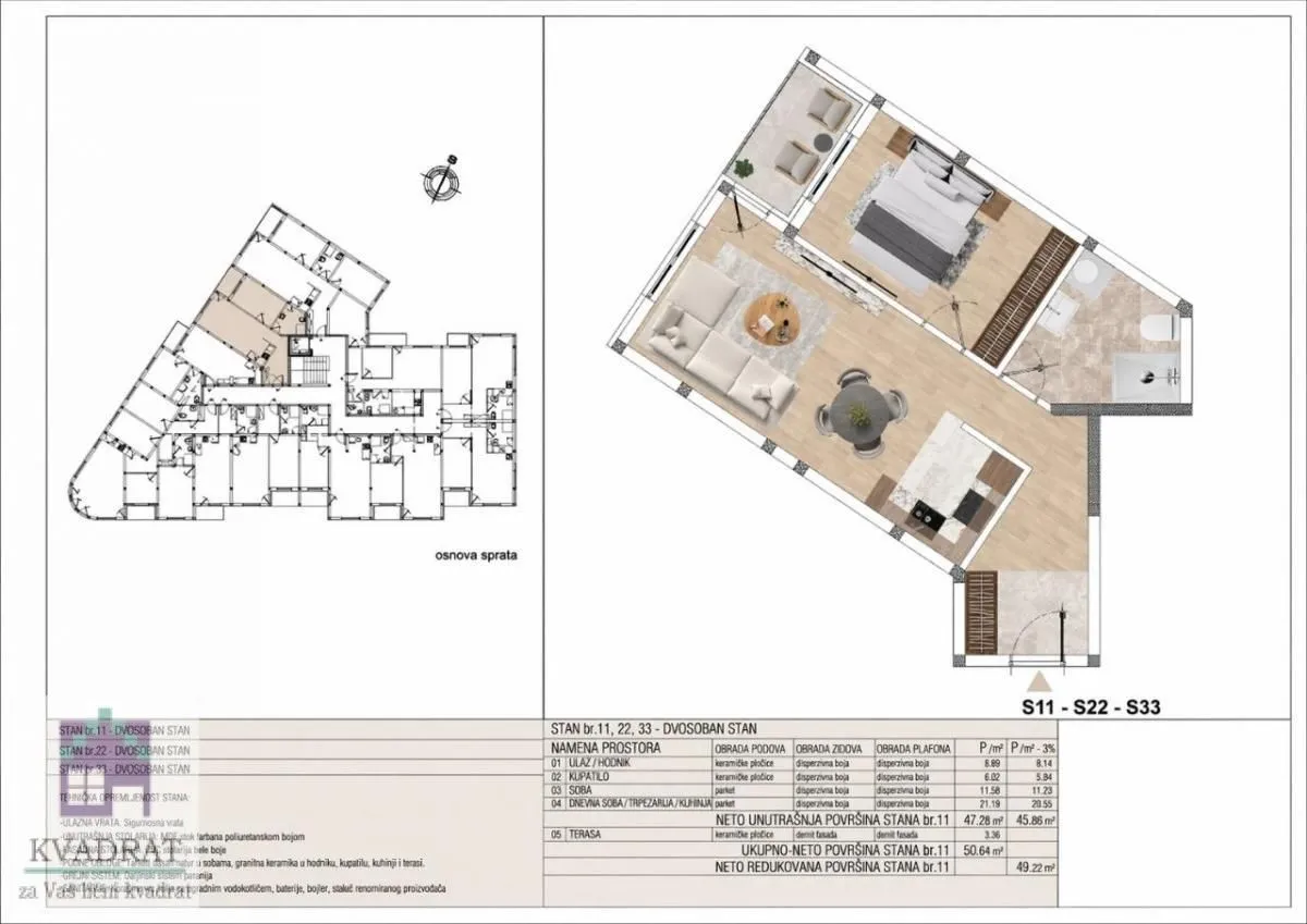 Sale, two bedroom apartment, 49m², Obrenovac, Beograd