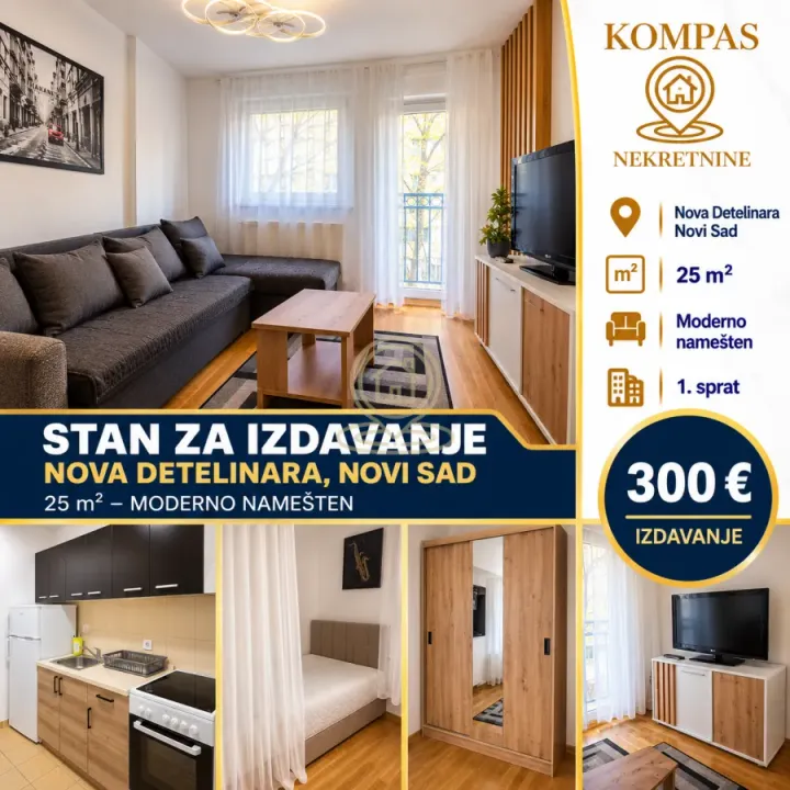 Rent, studio apartment, 25m², Nova Detelinara, Novi Sad Sve Podlokacije