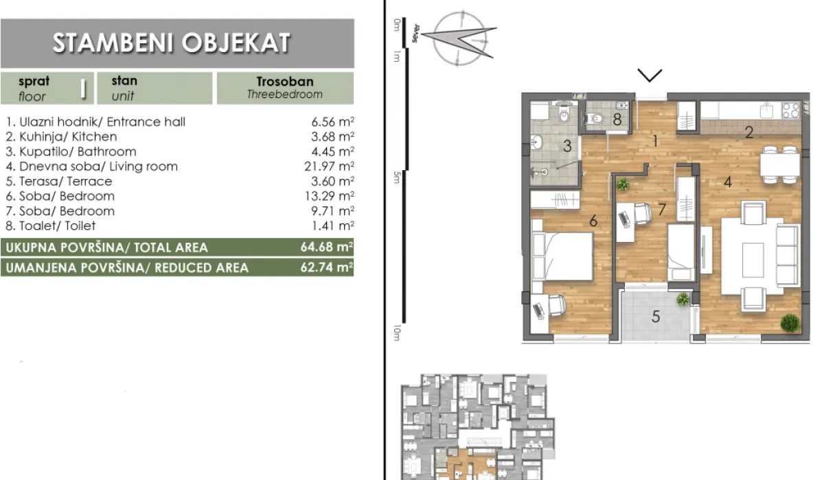 Prodaja, trosoban stan, 63m², Bulevar Oslobodjenja, Novi Sad Sve Podlokacije