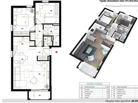 Sale, two bedroom apartment, Tološi, Podgorica - image 4