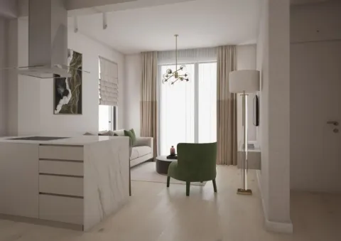 Otvoreni dnevni boravak povezan sa kuhinjom sa modernim namještajem. - image 4