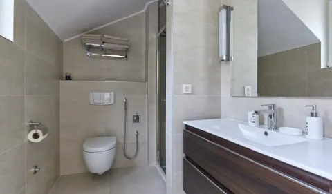 Moderno opremljeno kupatilo sa umivaonikom, wc šoljom i tuš kabinom. - image 8