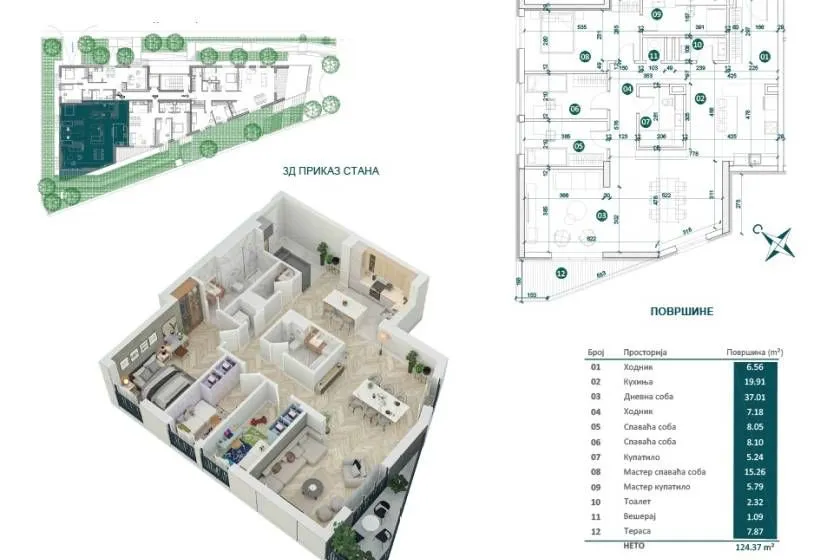 Sale, three bedroom apartment, 124m², Savski Venac, Beograd
