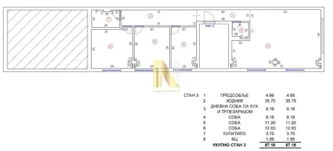 Arhitektonski plan stana sa rasporedom prostorija i dimenzijama. - image 36