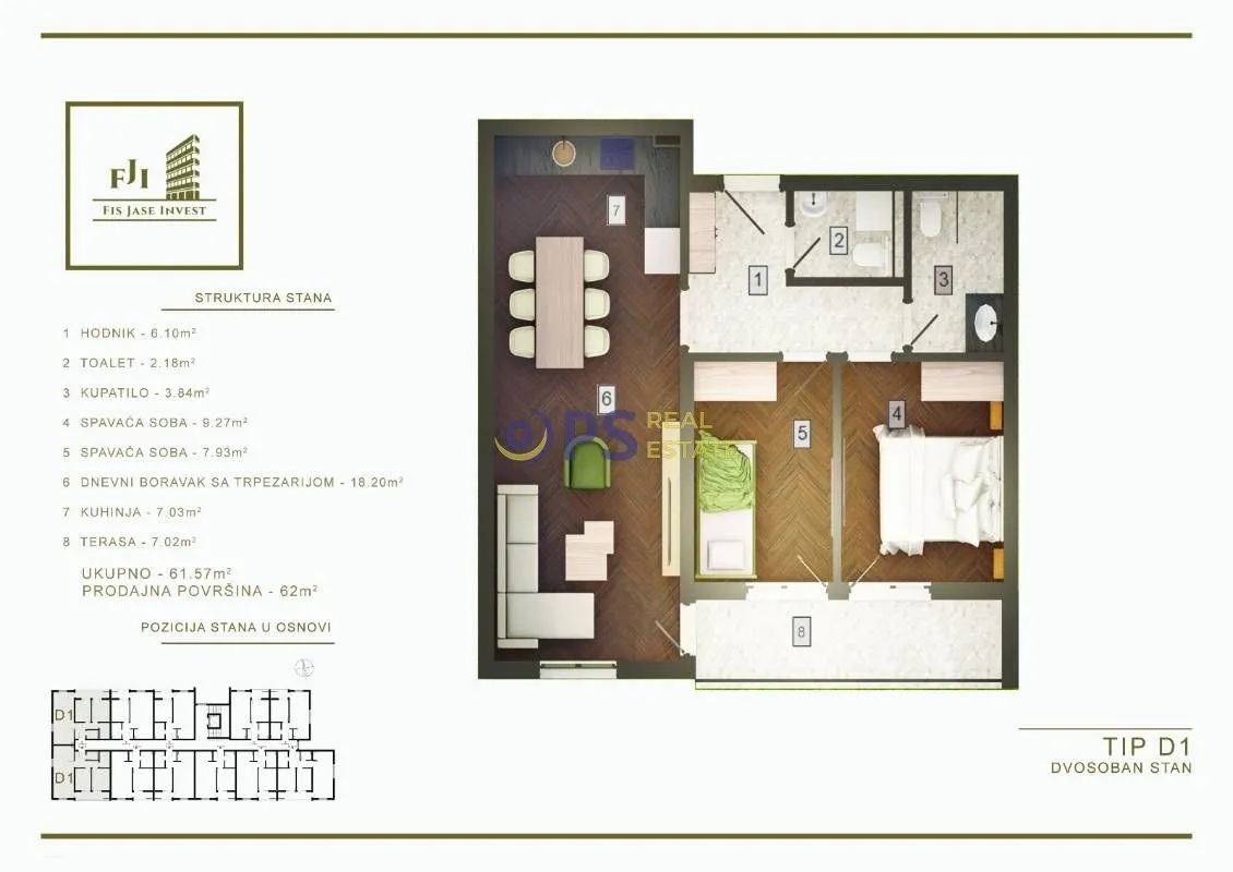 Prodaja, dvosoban stan, 62m², Podgorica, Crna Gora