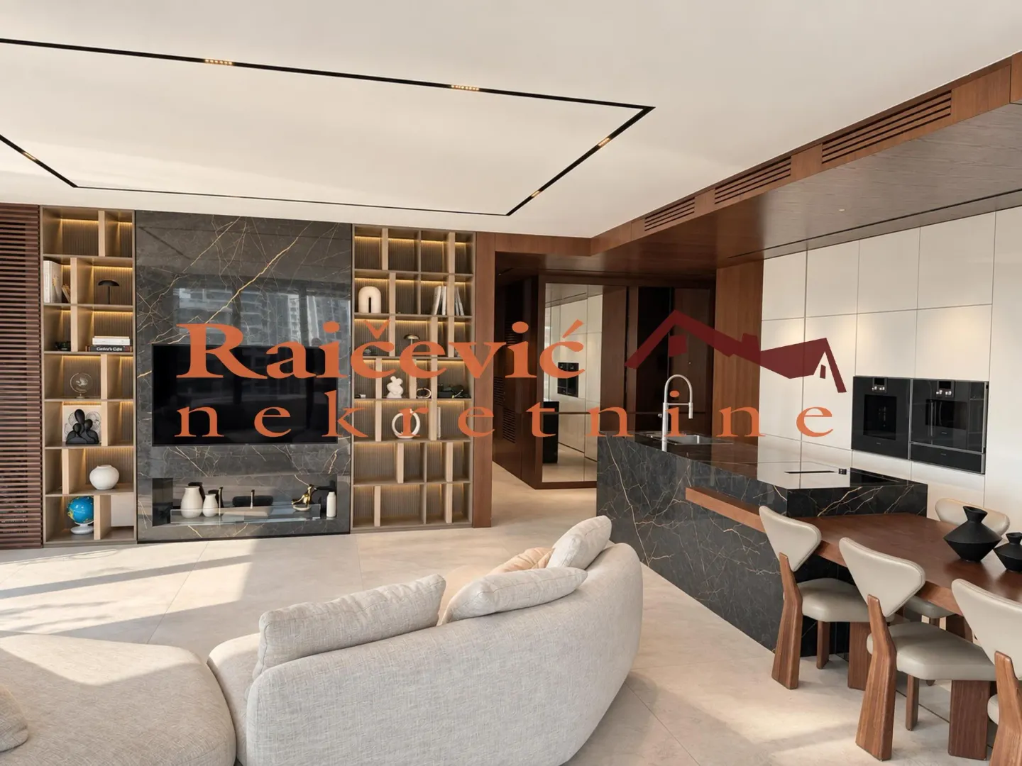 Modern open-plan living and dining area.