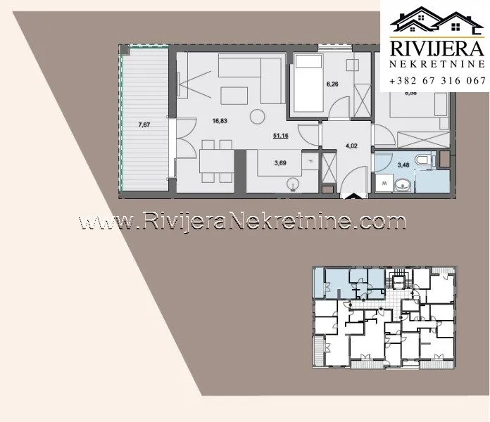 Sale, one bedroom apartment, 51m², Donja Lastva, Tivat