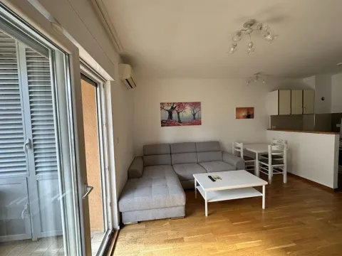 Dnevna soba sa garniturom, stočićem i izlazom na terasu, povezana sa trpezarijom. - image 16