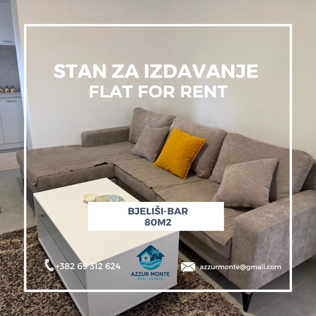 Rent, two bedroom apartment, 80m², Bjeliši, Bar