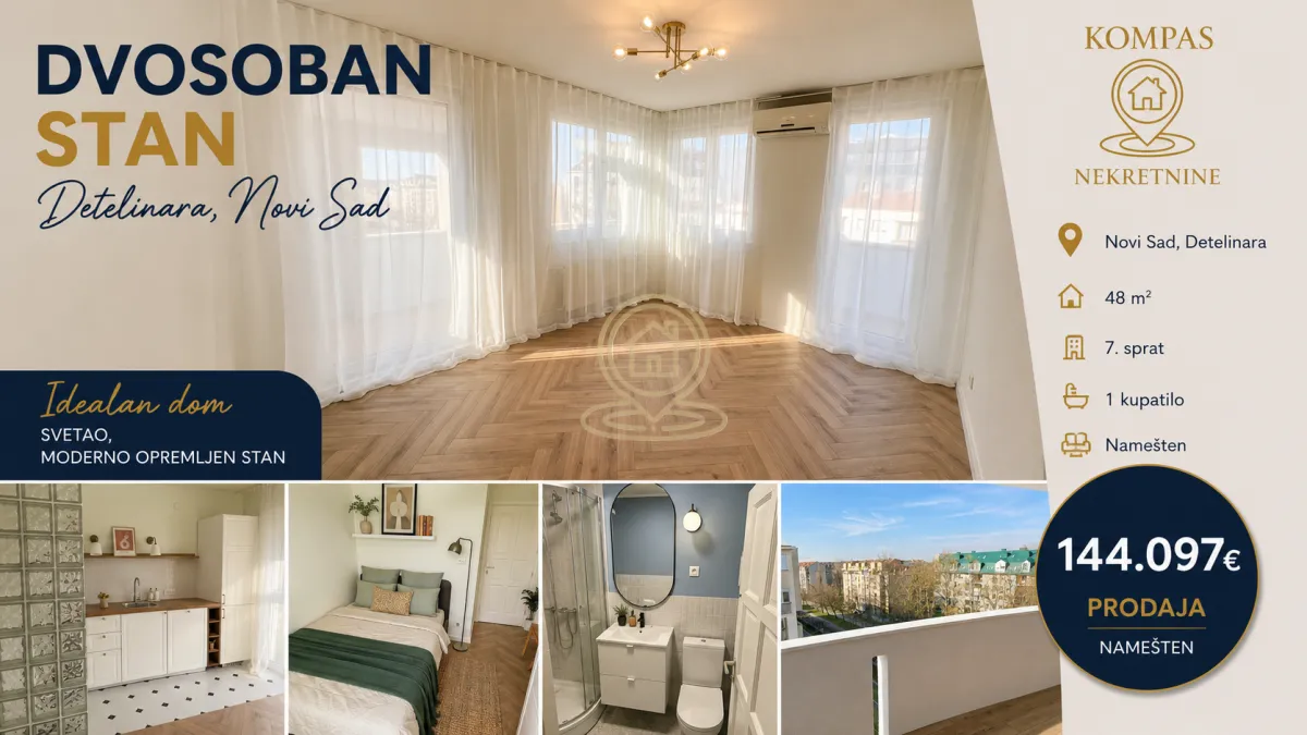 Sale, two bedroom apartment, 48m², Detelinara, Novi Sad Sve Podlokacije
