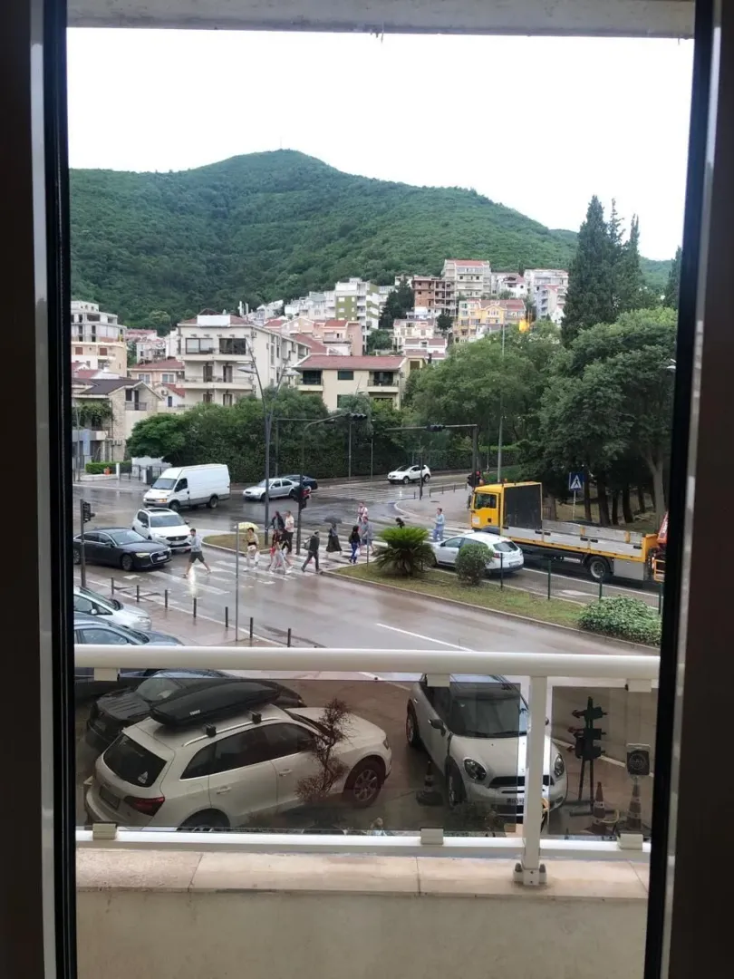 View from the terrace overlooking the street and town.