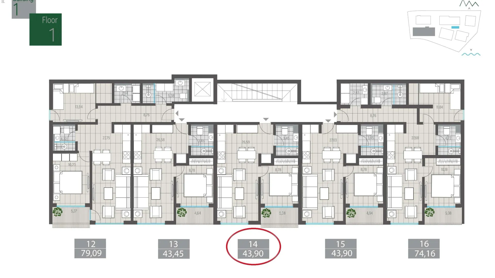 Sale, one bedroom apartment, 44m², Centar, Tivat