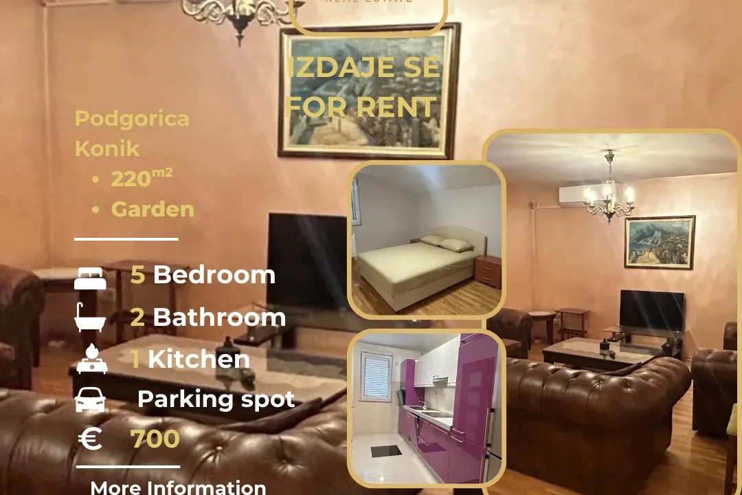 Izdavanje, kuća, 220m², Konik, Podgorica