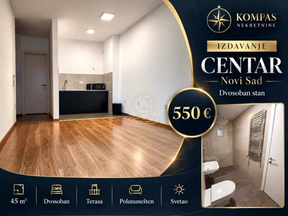 Rent, two bedroom apartment, 45m², Centar, Novi Sad