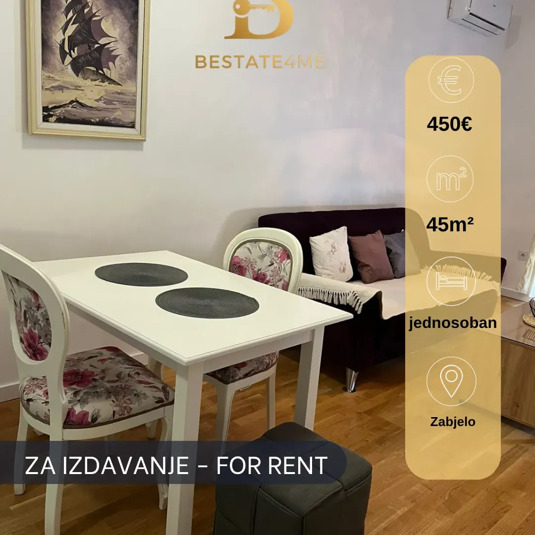 Rent, one bedroom apartment, 45m², Zabjelo, Podgorica
