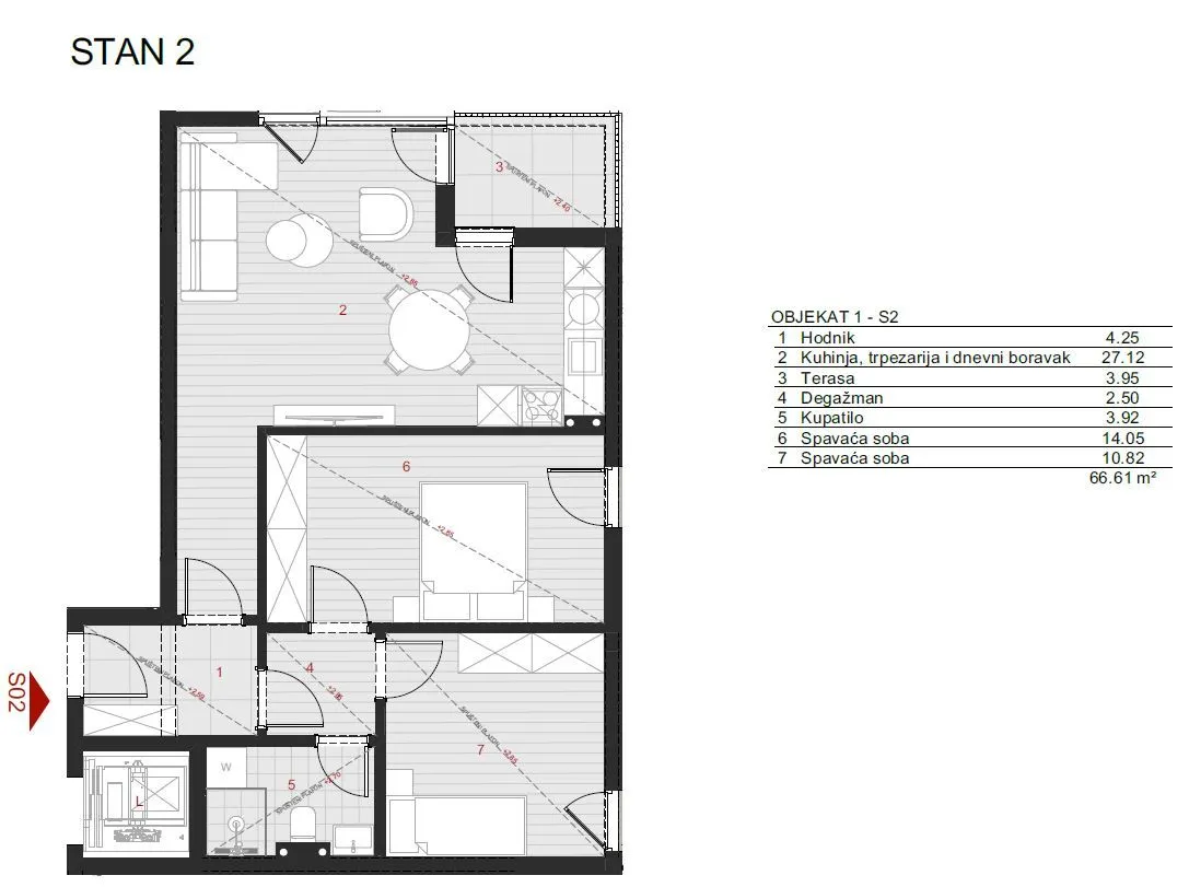 Prodaja, jednosoban stan, 51m², Dobrota, Kotor