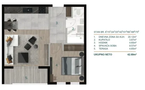 Prodaja, jednosoban stan, 42m², Bjeliši, Bar - image 9
