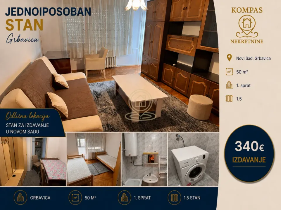 Izdavanje, jednosoban stan, 50m², Grbavica, Novi Sad Sve Podlokacije