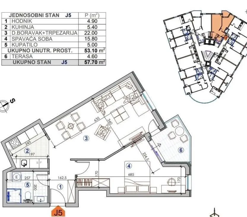 Prodaja, jednosoban stan, 57m², Zagorič, Podgorica