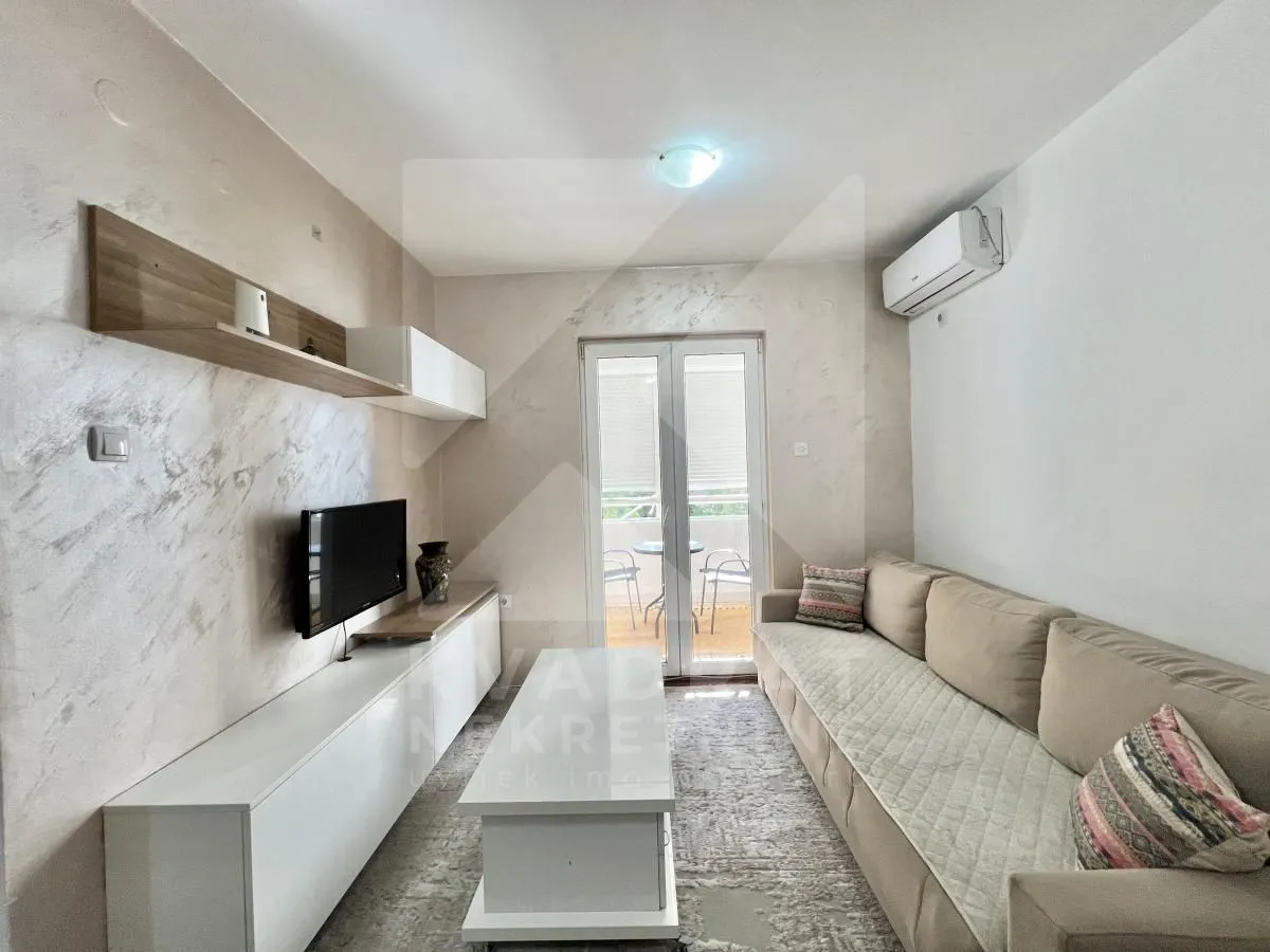 Living room with a sofa, TV, and access to the terrace.