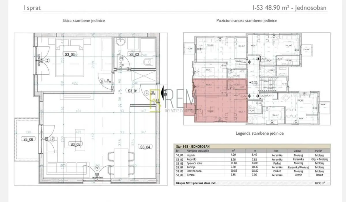 Prodaja, jednosoban stan, 48m², Tološi, Podgorica