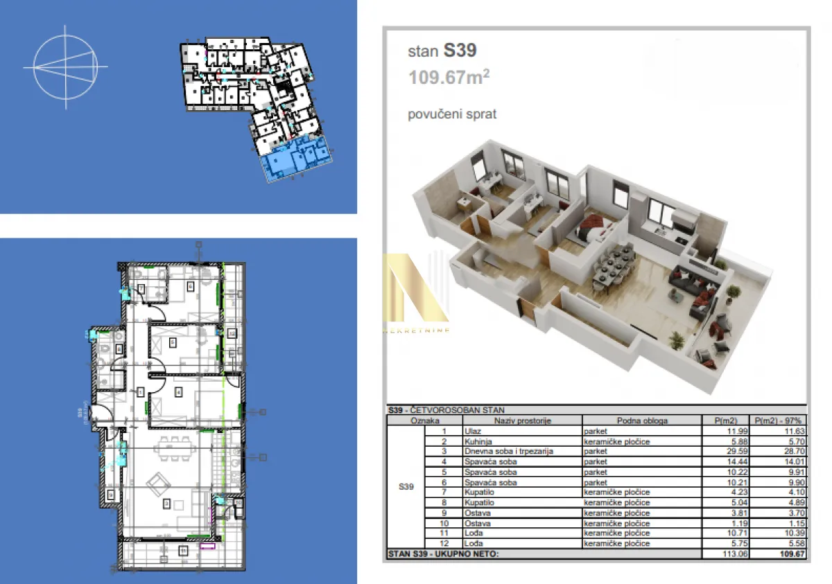 Sale, four bedroom apartment, 110m², Salajka, Novi Sad Sve Podlokacije