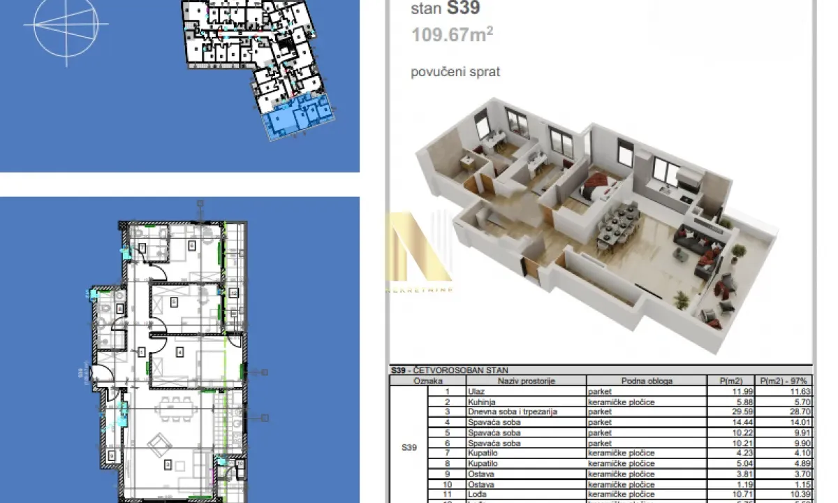 Sale, four bedroom apartment, 110m², Salajka, Novi Sad Sve Podlokacije