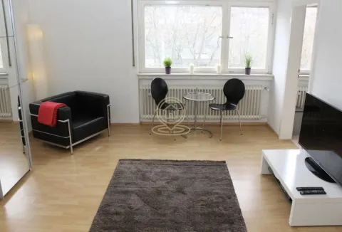 Dnevna soba sa crnom foteljom, stočićem za kafu i televizorom. - image 3