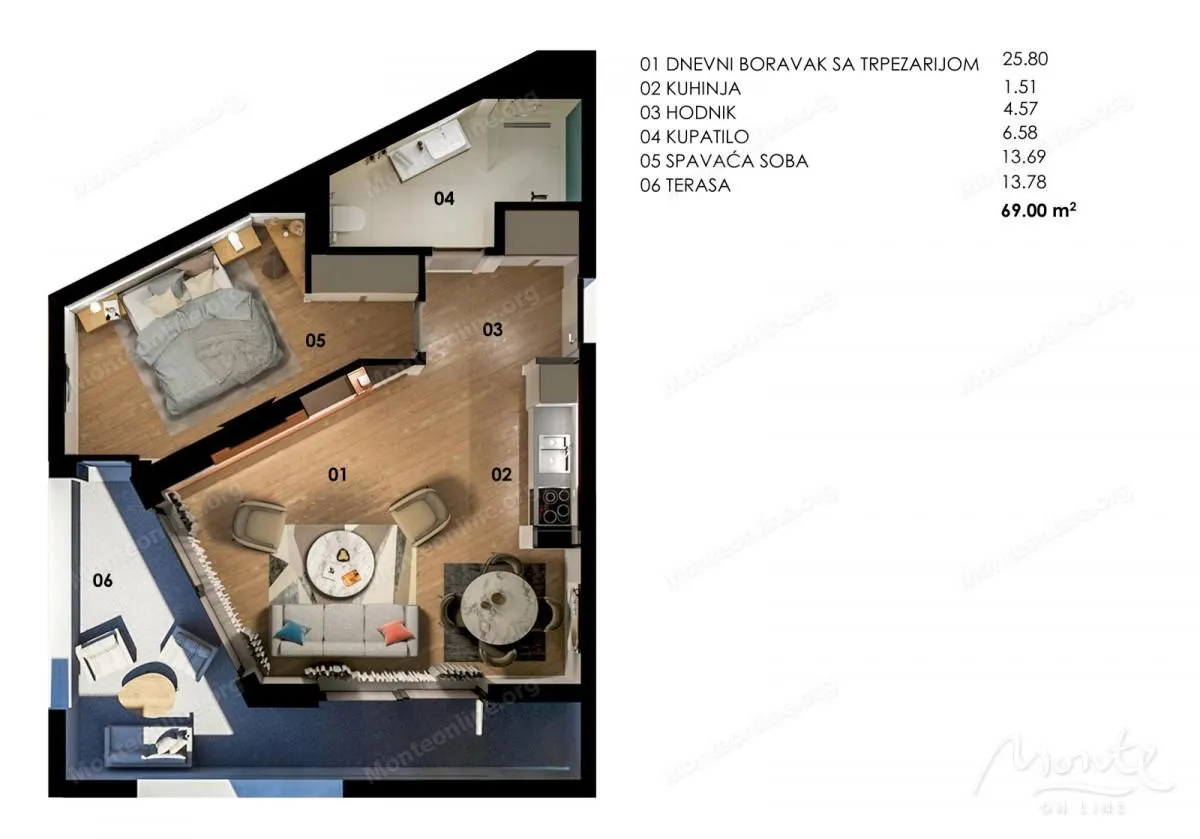 Sale, one bedroom apartment, 69m², Bečići, Budva