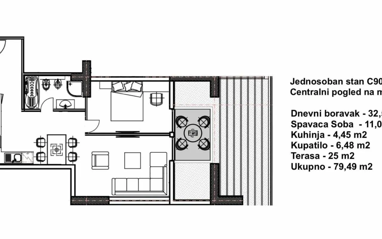 Sale, one bedroom apartment, 79m², Budva, Crna Gora