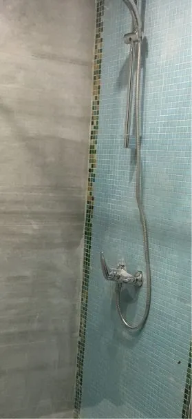 Detalj tuš kabine u moderno opremljenom kupatilu.