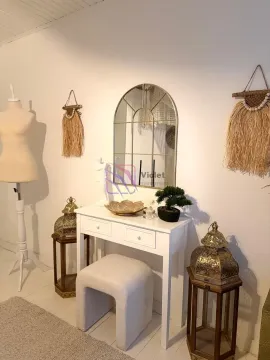 White dressing table with a mirror and decorative details. - image 8