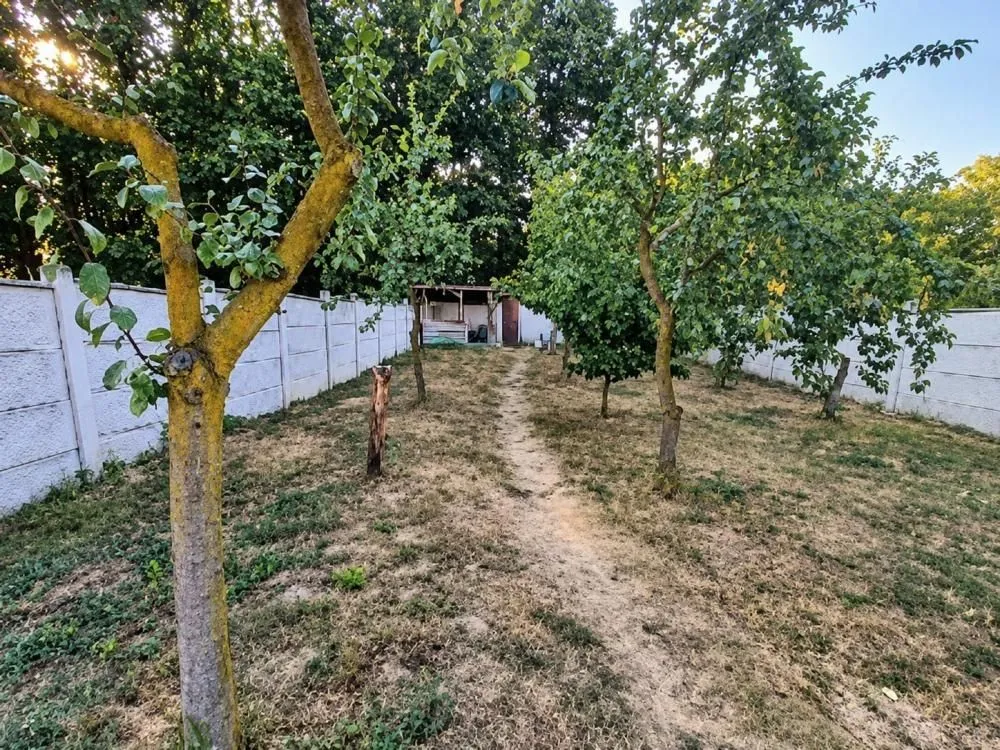 Ograđeno dvorište sa voćnjakom i stazom.
