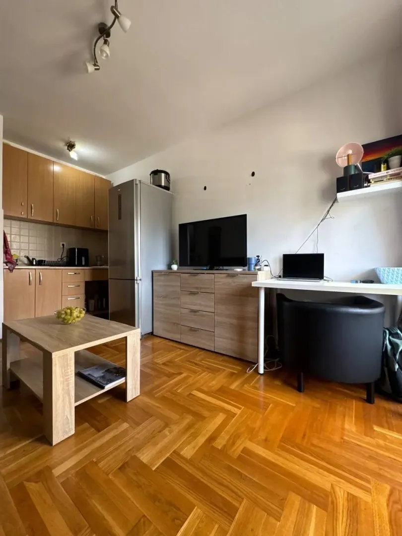 Dnevni boravak sa garniturom, TV-om i trpezarijskim dijelom.