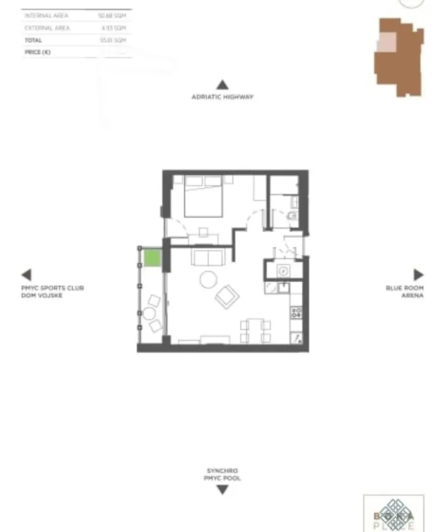 Prodaja, jednosoban stan, 55m², Porto Montenegro, Tivat