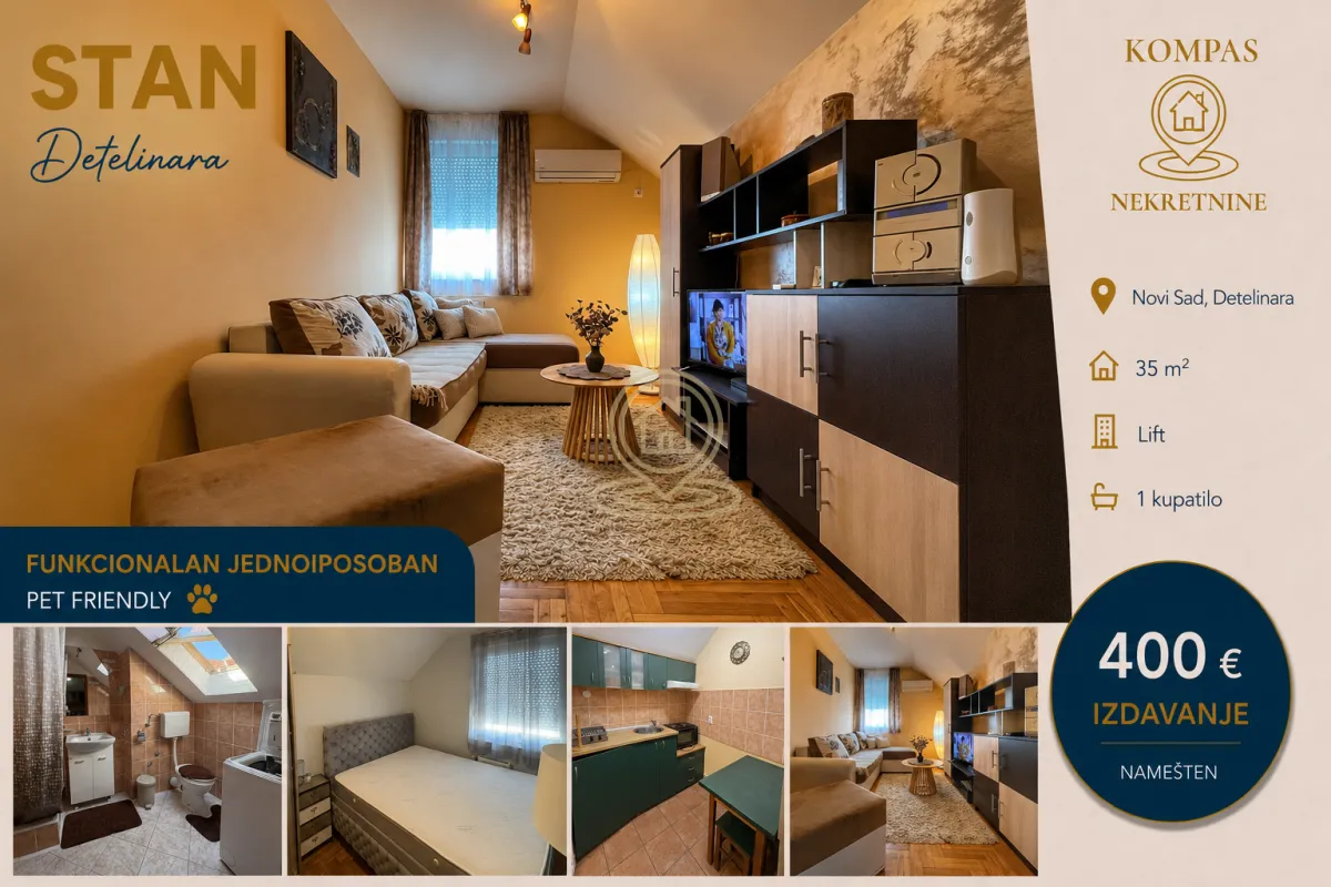 Rent, one bedroom apartment, 35m², Detelinara, Novi Sad Sve Podlokacije