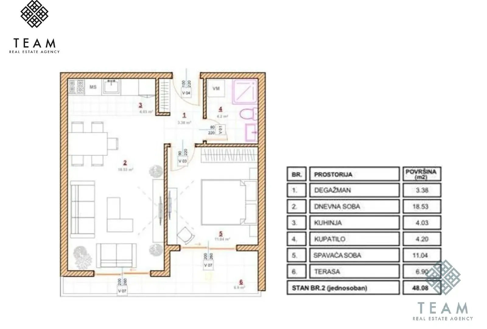 Sale, one bedroom apartment, 48m², Pinješ, Ulcinj