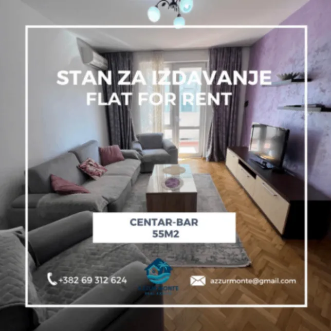 Izdavanje, jednosoban stan, 55m², Centar, Bar