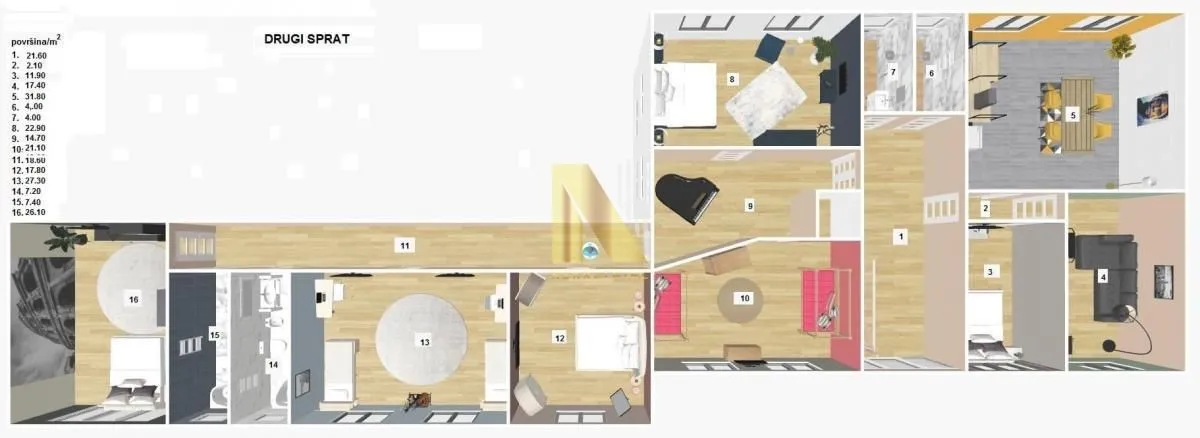 Floor plan showing the room layout and furniture.