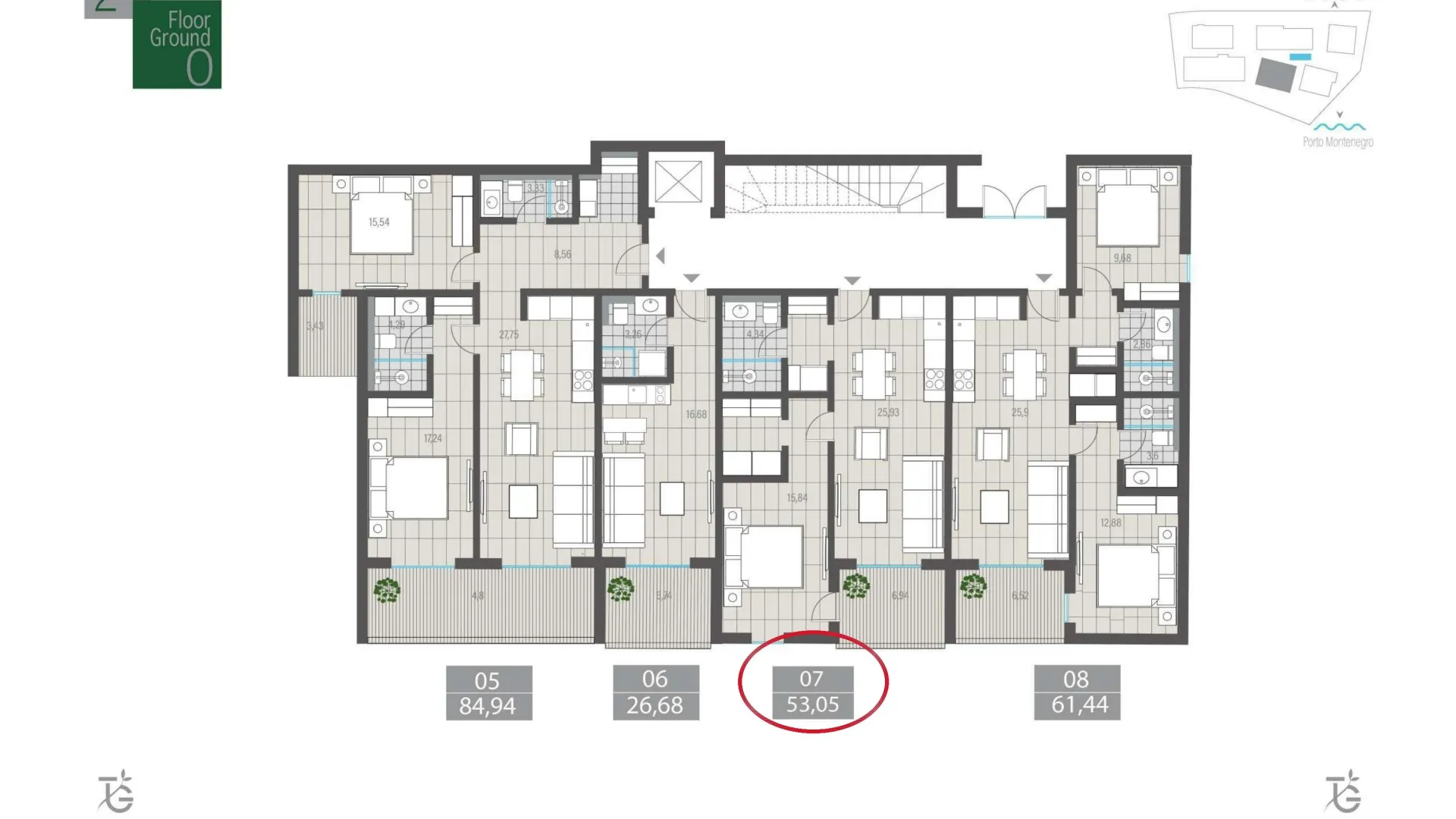 Sale, one bedroom apartment, 53m², Centar, Tivat