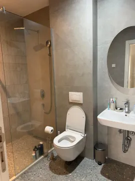 Moderne kupatilo sa tuš kabinom i umivaonikom. - image 12