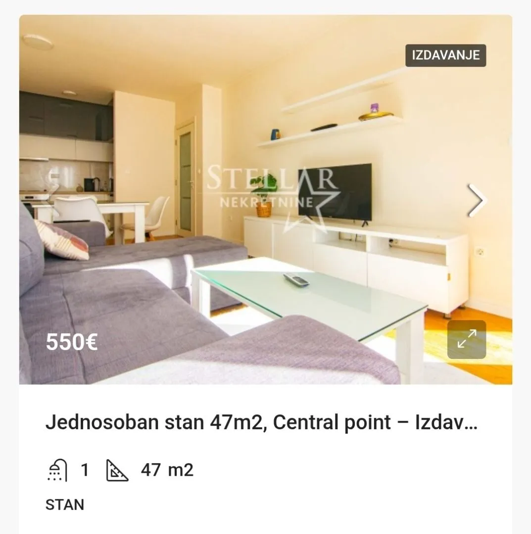 Izdavanje, stan, 47m², Central Point, Podgorica