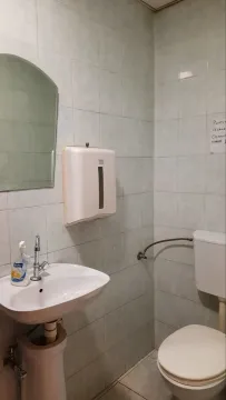 A simple bathroom with a sink, mirror, and toilet. - image 14