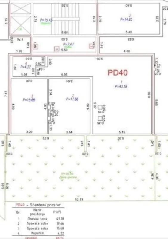 Osnova stana sa prikazom rasporeda prostorija i dimenzija.