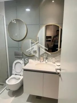 Modern bathroom with a washbasin, toilet, and decorative mirrors. - image 5