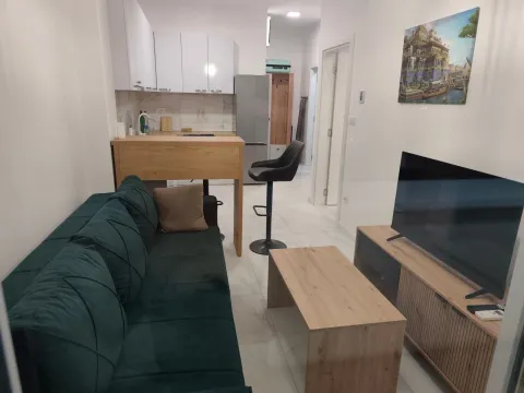Dnevna soba sa garniturom, televizorom i kuhinjom u pozadini. - image 6