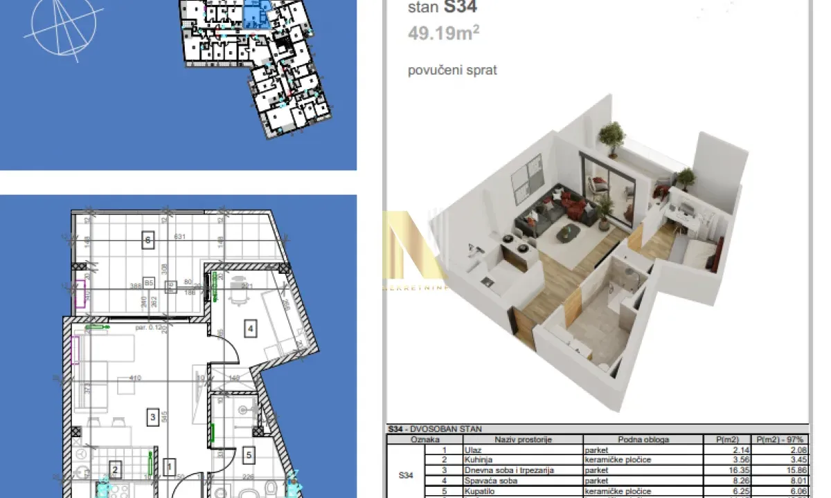 Prodaja, dvosoban stan, 49m², Salajka, Novi Sad Sve Podlokacije