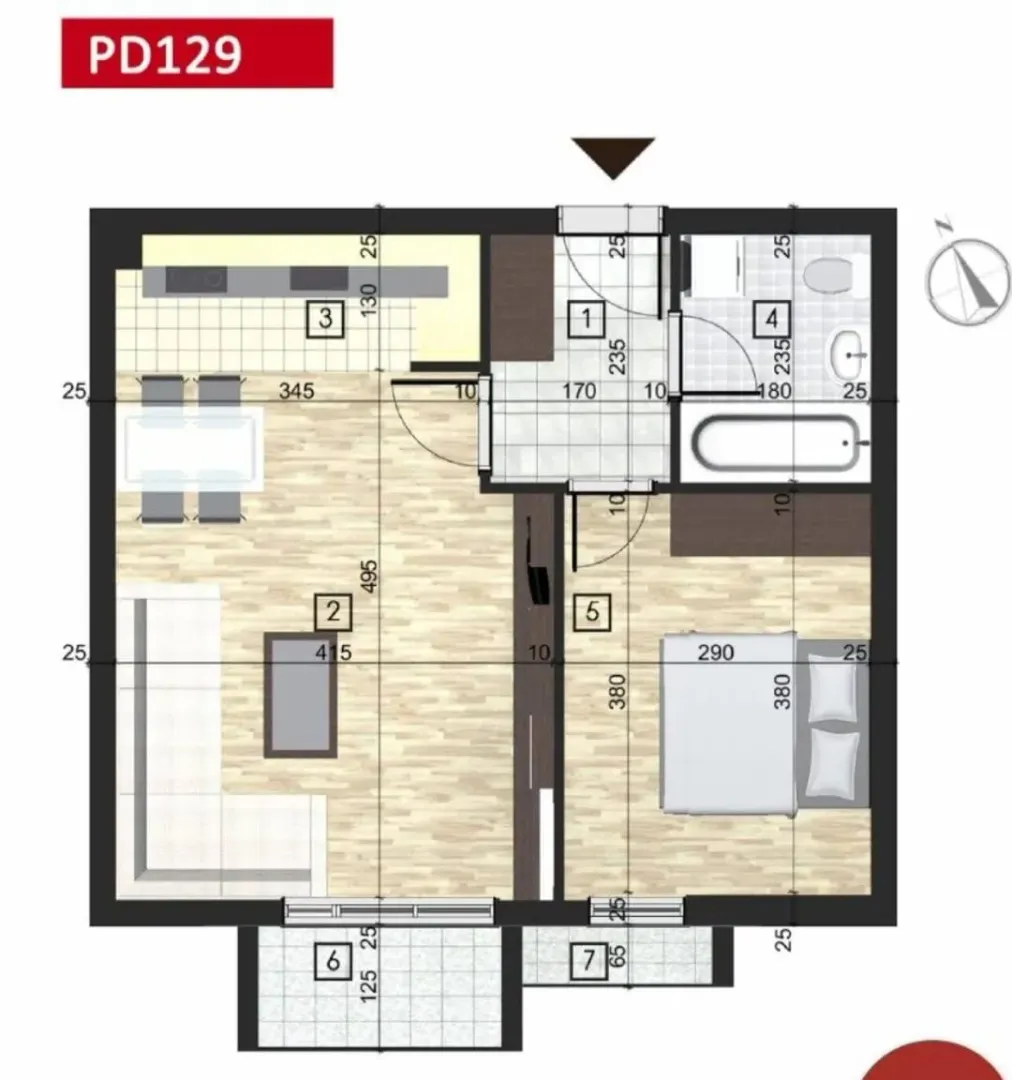 Osnova stana sa prikazom rasporeda prostorija i dimenzijama.