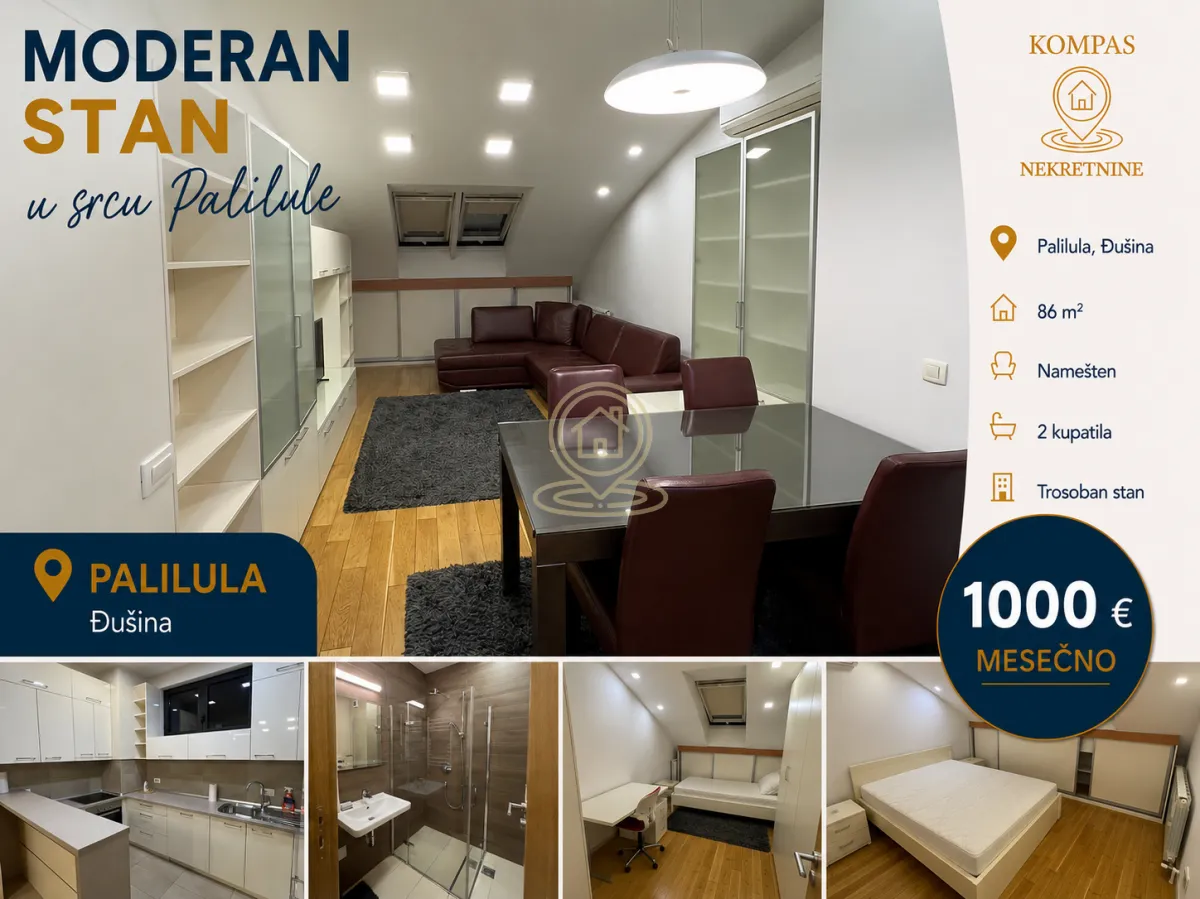 Rent, three bedroom apartment, 86m², Palilula Sve Podlokacije, Beograd
