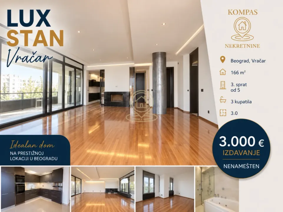 Rent, three bedroom apartment, 166m², Vračar Sve Podlokacije, Beograd